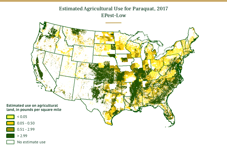 The Ferraro Law Firm’s heat map agricultural use of paraquat across the US in 2017