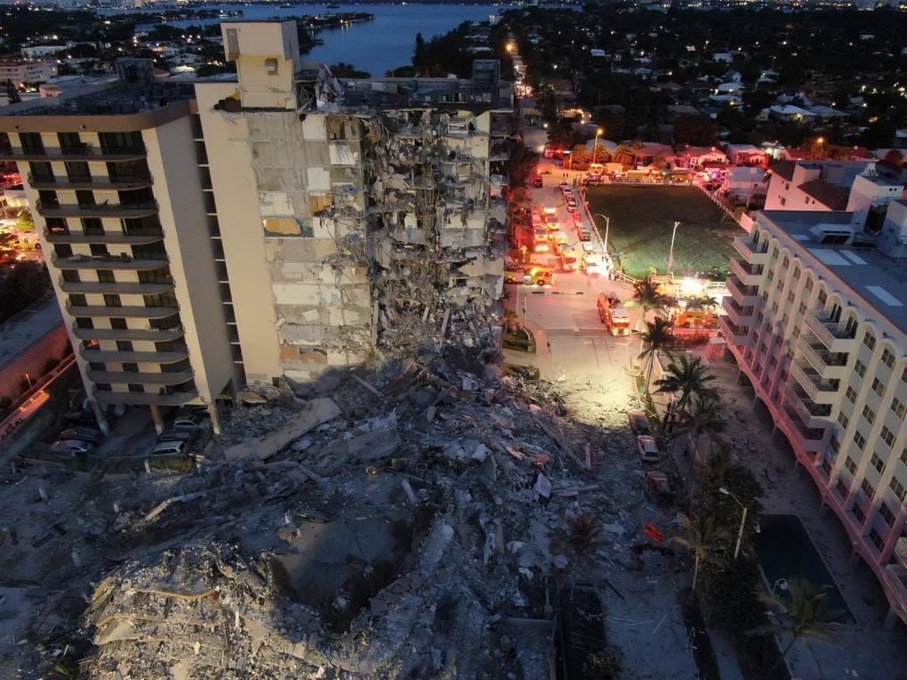 Debris after Champlain South Tower building collapse in Surfside
