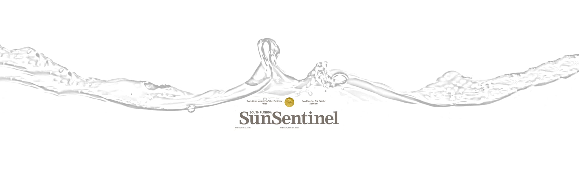 South Florida Sun Sentinel logo with a splash of water above it, symbolizing news coverage of PFAS water contamination and related settlements.